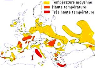 Carte des gisements gothermique en europe